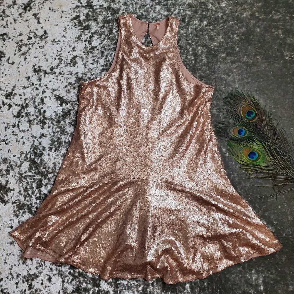 Free‎ People Rose Gold Sequin Liquid shine Party Dress